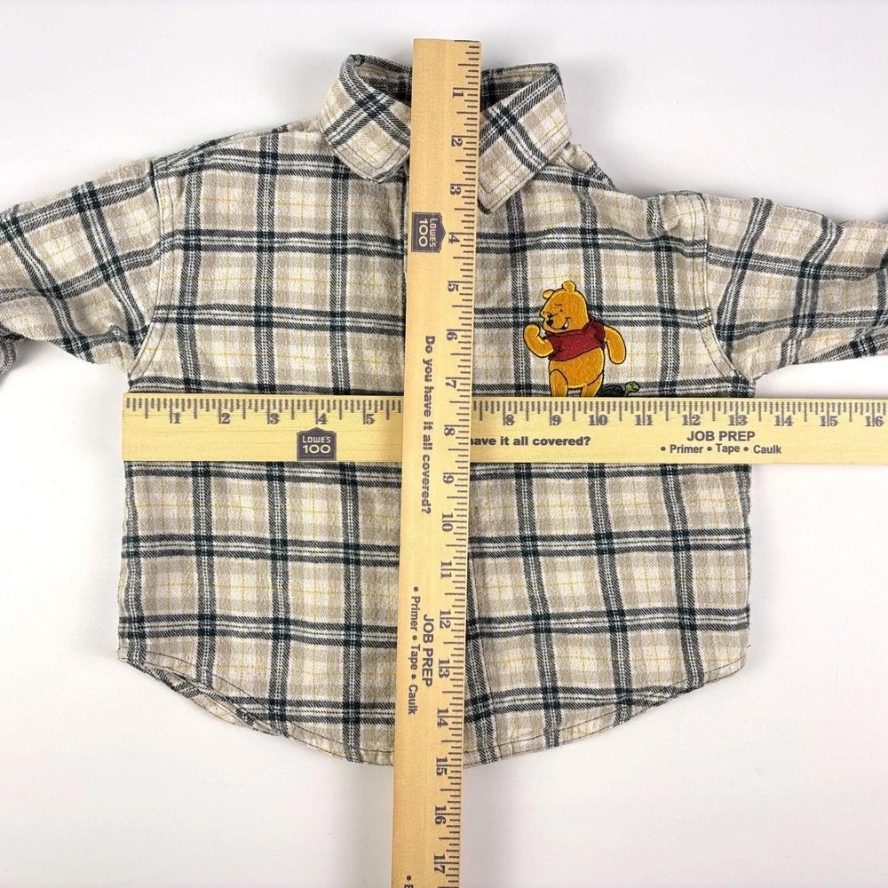 VTG‎ Y2K Winnie the Pooh Flannel Shirt Kids Toddler 3T Embroidered Turtle Green